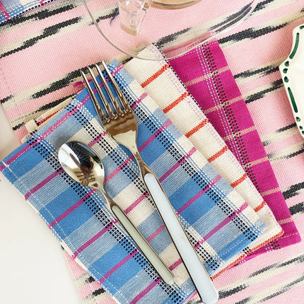 San Andres Gingham Blue & White Cocktail Napkins Set of 4
