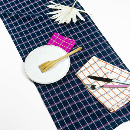 San Lucas Plaid Navy Table Runner