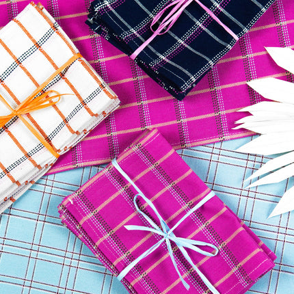 San Lucas Plaid White & Orange Cocktail Napkins, Set of 4