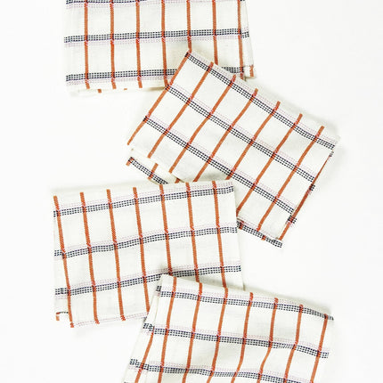 San Lucas Plaid White & Orange Cocktail Napkins, Set of 4