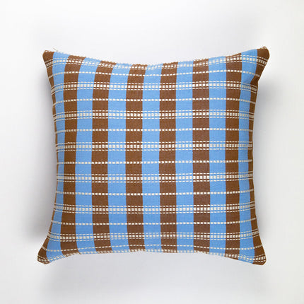 Santiago Grid Pillow - Blue and Umber