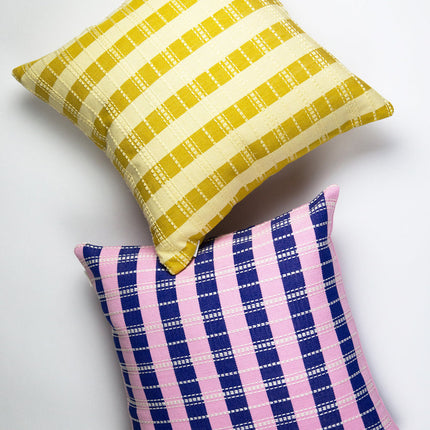 Santiago Grid Pillow - Royal and Baby Pink