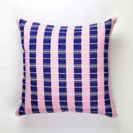 Santiago Grid Pillow - Royal and Baby Pink