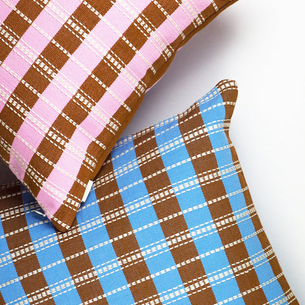 Santiago Grid Pillow - Blue and Umber
