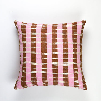 Santiago Grid Pillow - Baby Pink and Umber