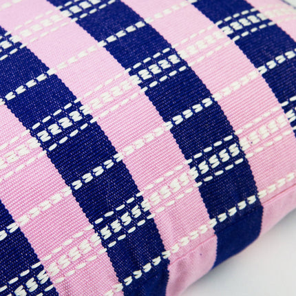 Santiago Grid Pillow - Royal and Baby Pink