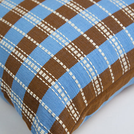 Santiago Grid Pillow - Blue and Umber