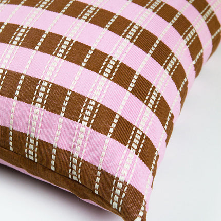 Santiago Grid Pillow - Baby Pink and Umber