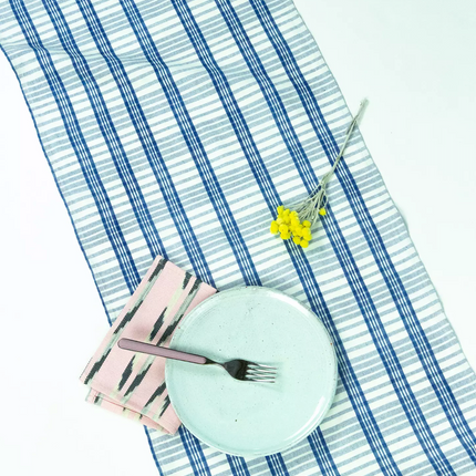 Coco Plaid Table Runner in Natural Indigo