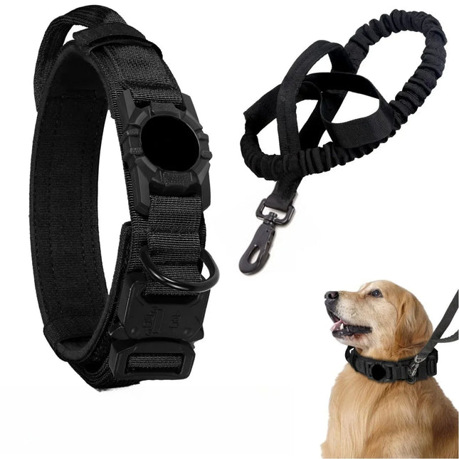 Adjustable AirTag Tactical Dog Collar with Metal Buckle – Safe & Durable
