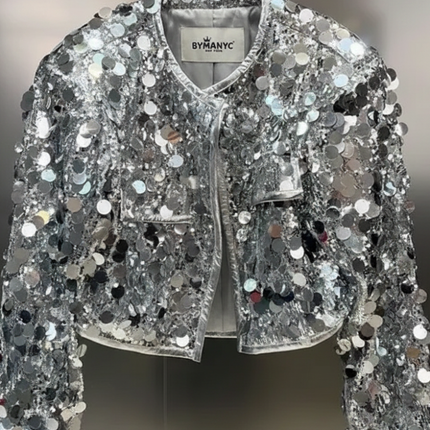 Silver Sequin Jacket For Women, Times Square, BYMANYC New York.