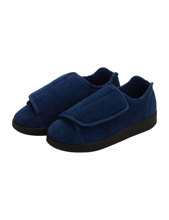 Silverts Men's Double-Extra Wide Slip-Resistant Slippers for Seniors — Navy/Black, Size 12