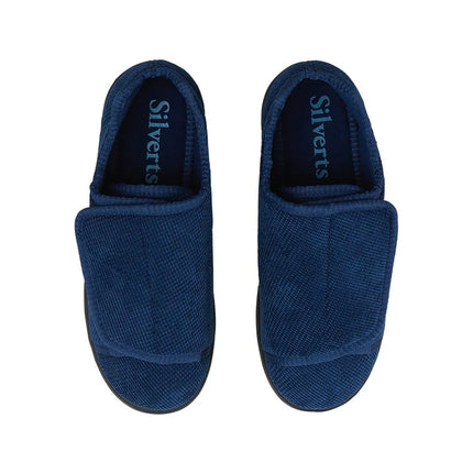Silverts Men's Double-Extra Wide Slip-Resistant Slippers for Seniors — Navy/Black, Size 12