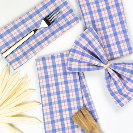 Sofia Plaid Dinner Napkin in Periwinkle Blue and Pink