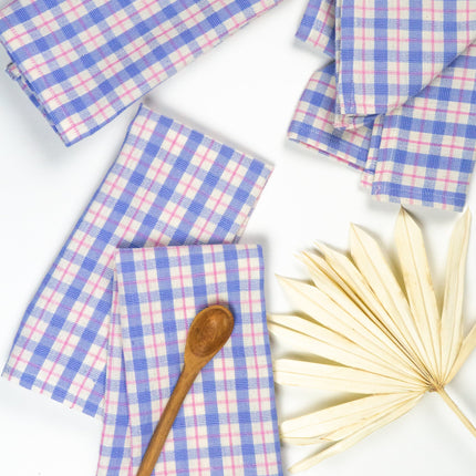 Sofia Plaid Dinner Napkin in Periwinkle Blue and Pink