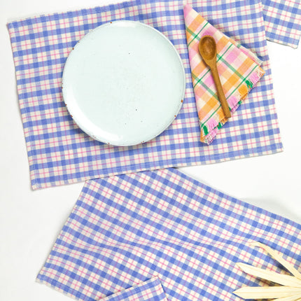 Sofia Plaid Placemat in Periwinkle Blue and Pink