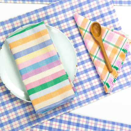 Sofia Plaid Placemat in Periwinkle Blue and Pink