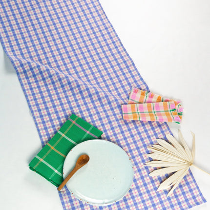 Sofia Plaid Runner in Periwinkle Blue and Pink