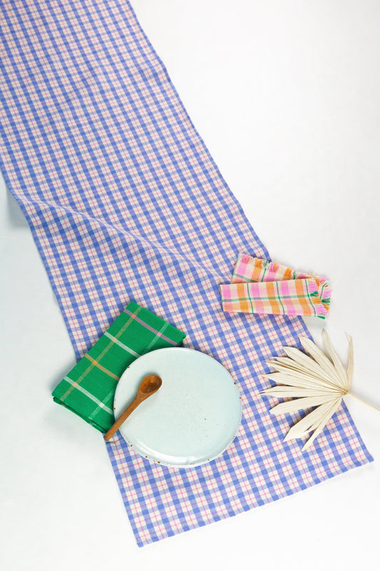 Sofia Plaid Runner in Periwinkle Blue and Pink