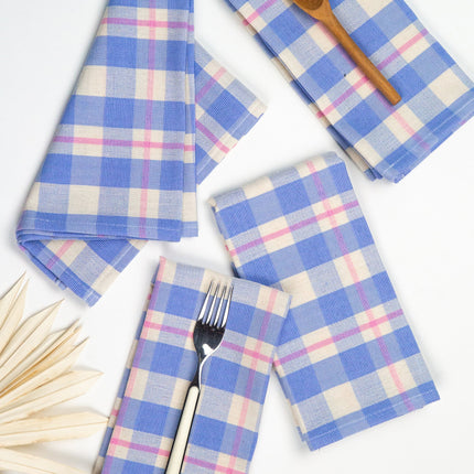Abigail Plaid Dinner Napkin in Periwinkle Blue and Pink