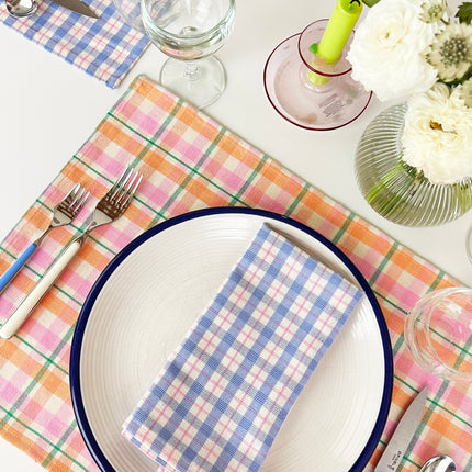 Sofia Plaid Dinner Napkin in Periwinkle Blue and Pink
