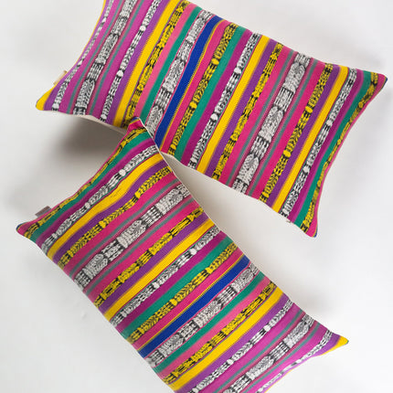 Vintage Rainbow Ikat Pillow - 12" x 20"
