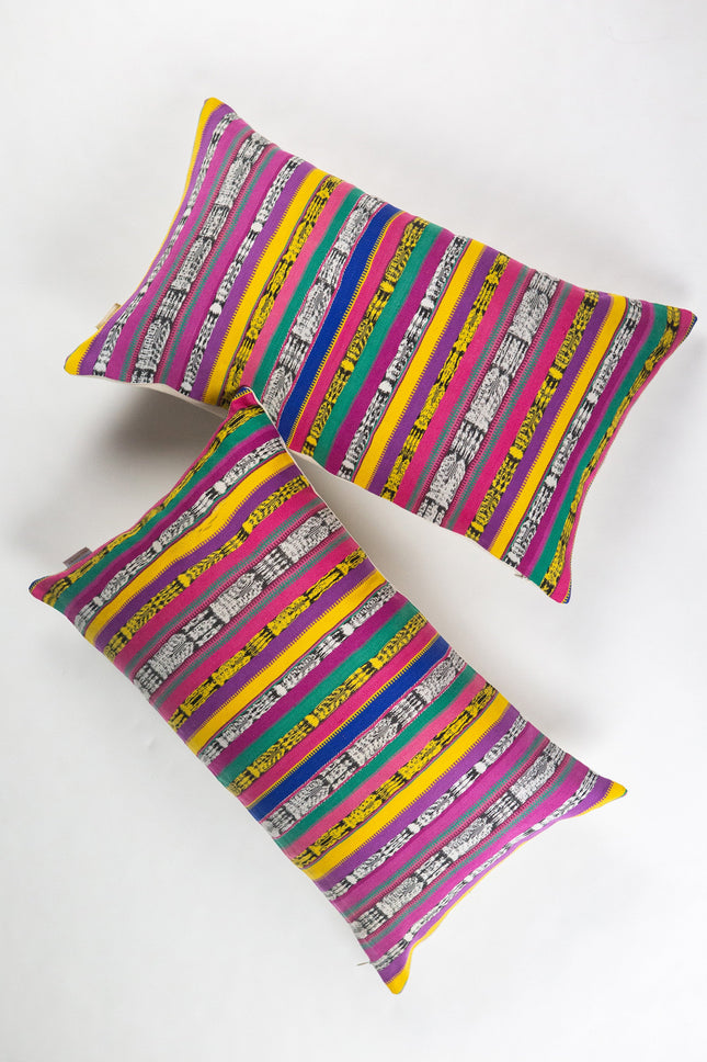 Vintage Rainbow Ikat Pillow - 12" x 20"