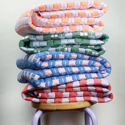 Quilted Sujani Throw Blanket - Pastel Lilac and Neon Orange