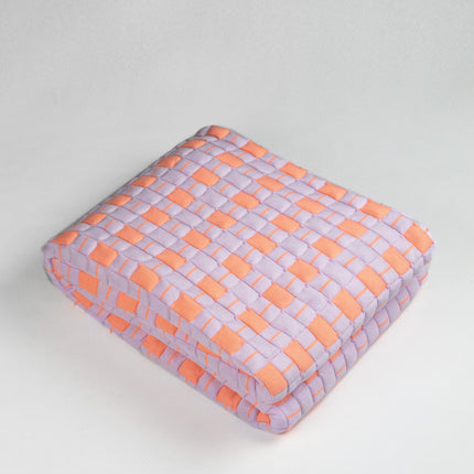 Quilted Sujani Throw Blanket - Pastel Lilac and Neon Orange