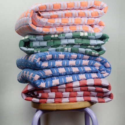 Quilted Sujani Throw Blanket - Soft Lilac and Red