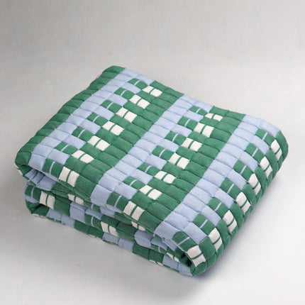 Quilted Sujani Throw Blanket - Soft Blue, White and Green