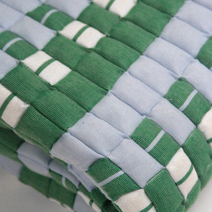 Quilted Sujani Throw Blanket - Soft Blue, White and Green