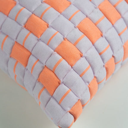 Backordered: Sujani Quilted Pillow — Pastel Lilac and Neon Orange