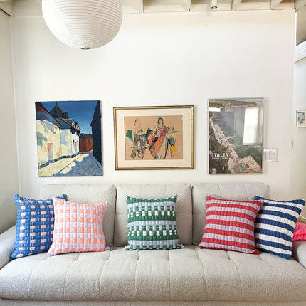 Sujani Quilted Pillow — Soft Pink and Blue