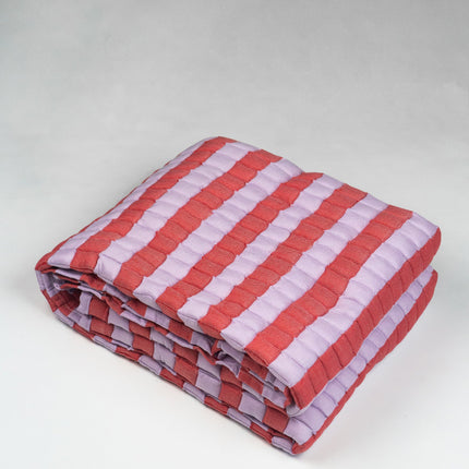 Quilted Sujani Throw Blanket - Soft Lilac and Red