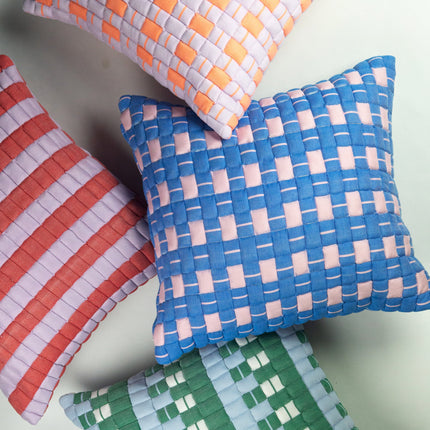 Backordered: Sujani Quilted Pillow — Pastel Lilac and Neon Orange