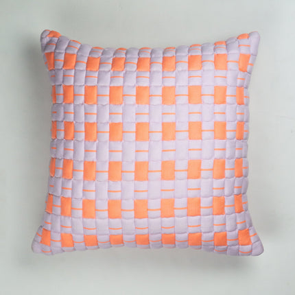 Backordered: Sujani Quilted Pillow — Pastel Lilac and Neon Orange