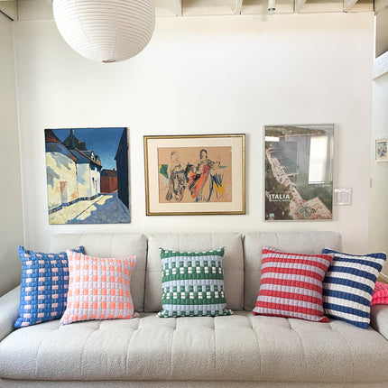 Backordered: Sujani Quilted Pillow — Pastel Lilac and Neon Orange