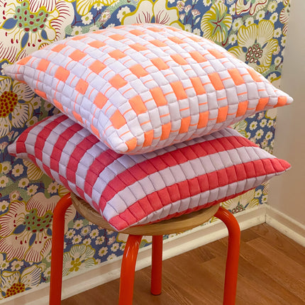 Backordered: Sujani Quilted Pillow — Pastel Lilac and Neon Orange