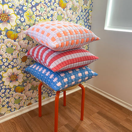 Backordered: Sujani Quilted Pillow — Pastel Lilac and Neon Orange