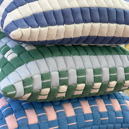 Sujani Quilted Pillow — Soft Pink and Blue