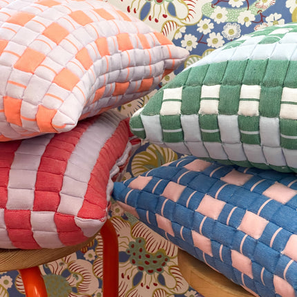 Sujani Quilted Pillow — Soft Pink and Blue