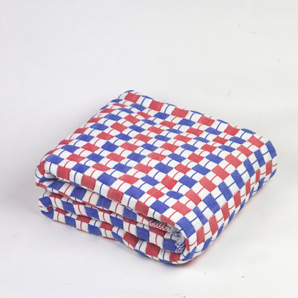 Quilted Sujani Throw Blanket - Red & Blue