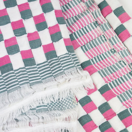 Quilted Sujani Throw Blanket - Pink, Green and White