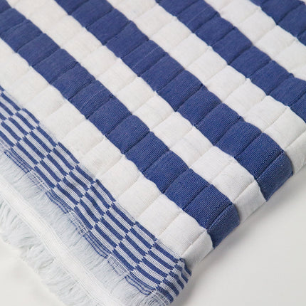 Quilted Sujani Throw Blanket - Blue and White Striped