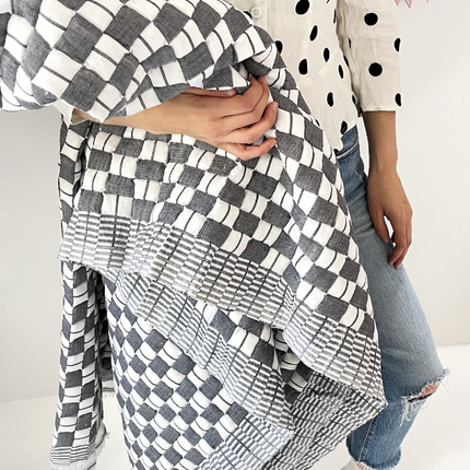 Quilted Sujani Throw Blanket - Soft Black & White
