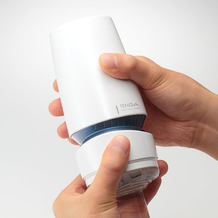 TENGA Aero Cobalt Ring male masturbator showing the twist-adjustable suction housing
