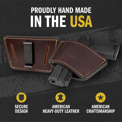 Dual Threat IWB / OWB Universal Belt Slide Holster | Made in USA | Ambidextrous Leather Holster