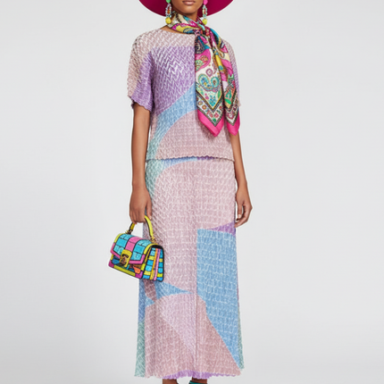 Two-Piece Suit with Color Contrast Top and Pleated Skirt For Women, Midtown, BYMANYC New York.
