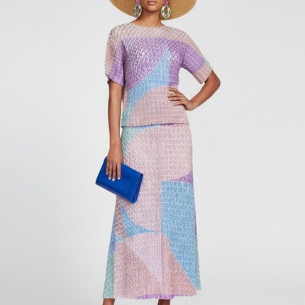 Two-Piece Suit with Color Contrast Top and Pleated Skirt For Women, Midtown, BYMANYC New York.